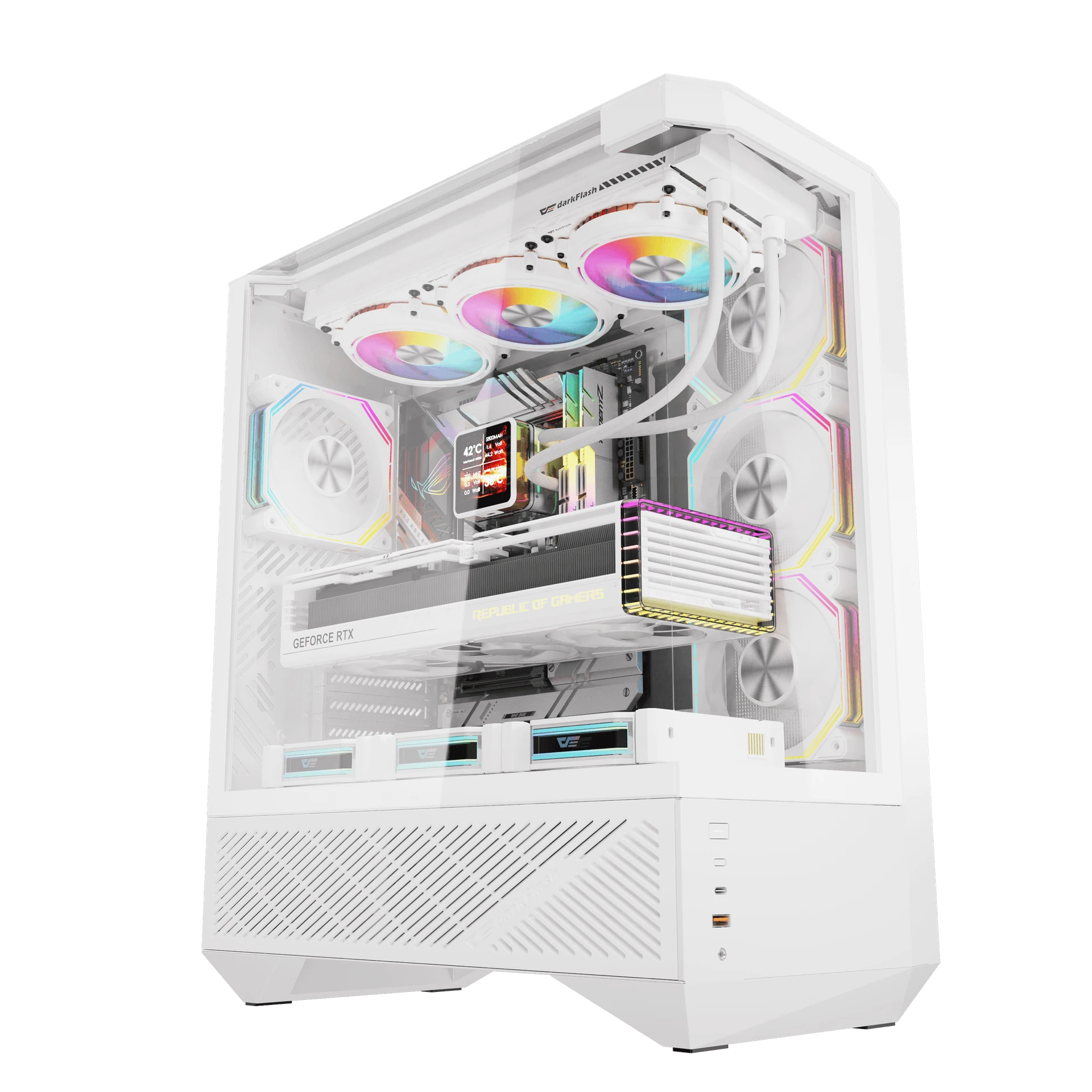 Case ATX - DY460 White - 4 x 120 mm A-RGB fans included, USB-C Case ATX - DY460 White - 4 x 120 mm A-RGB fans included, USB-C