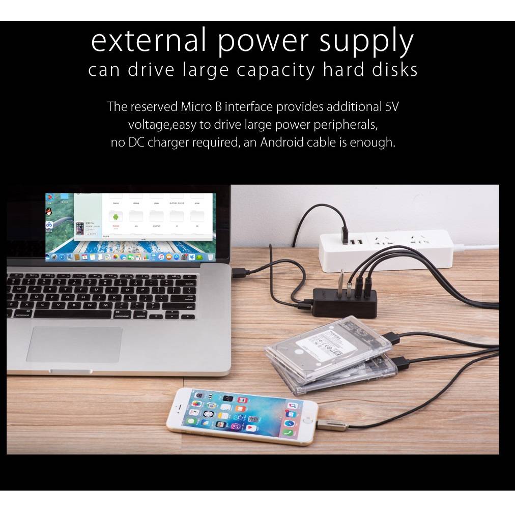 Orico USB3.0 HUB 4 port - USB/Micro USB input, 1m cable - W5P-U3-100-BK ...
