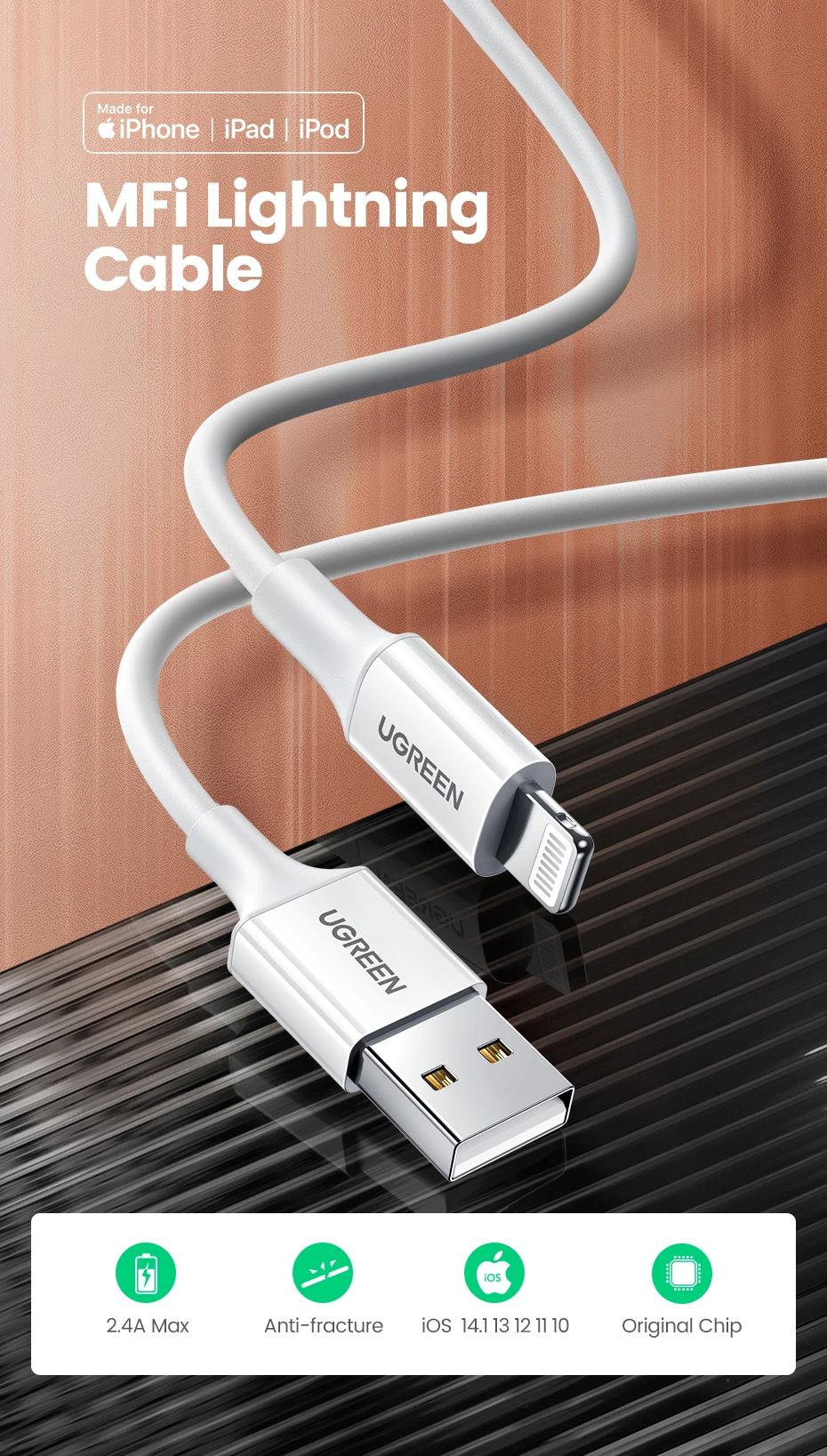 Ugreen Cable iPhone Lighting/USB data US155, 1m - 20728 - English