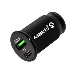 Fast Charger Car - Type-C + USB QC3.0 20W - MAKKI-CC20W02-BK Fast Charger Car - Type-C + USB QC3.0 20W - MAKKI-CC20W02-BK