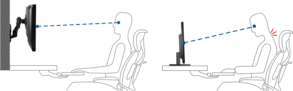 Vertical adjustment to your eye level improves ergonomics