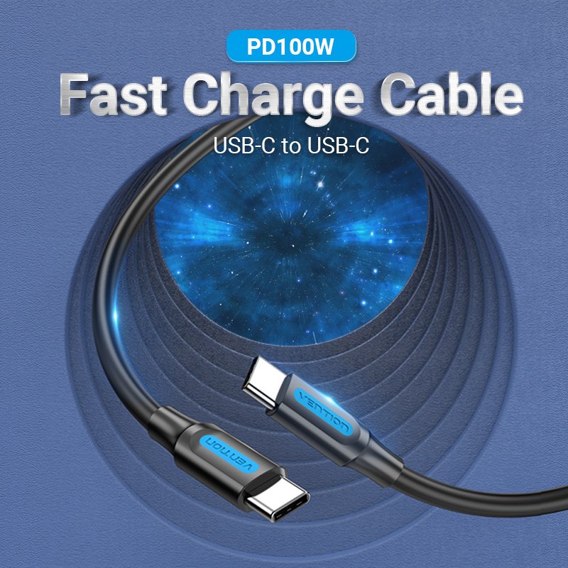 Vention Кабел USB 2.0 Type-C to Type-C - 1.5M Black 5A Fast Charge - COTBG